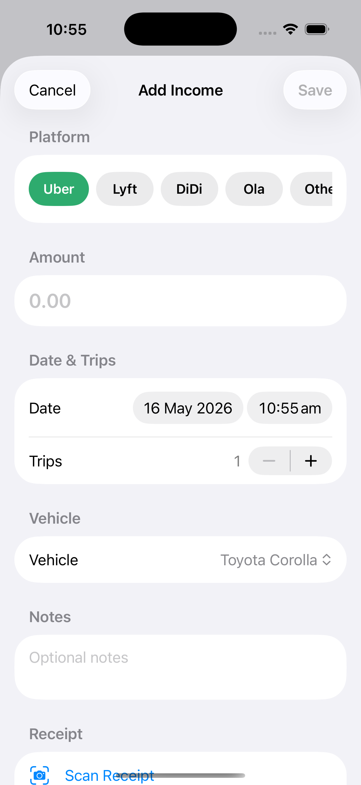 Add income form