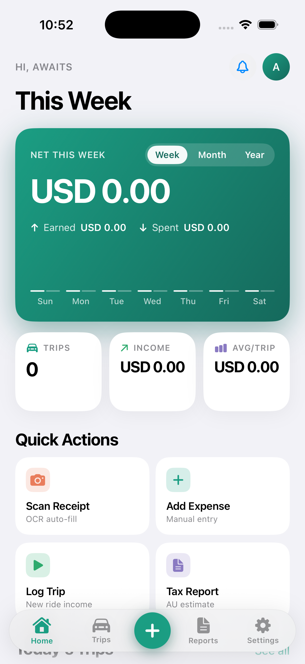 Driver Logbook dashboard showing weekly profit