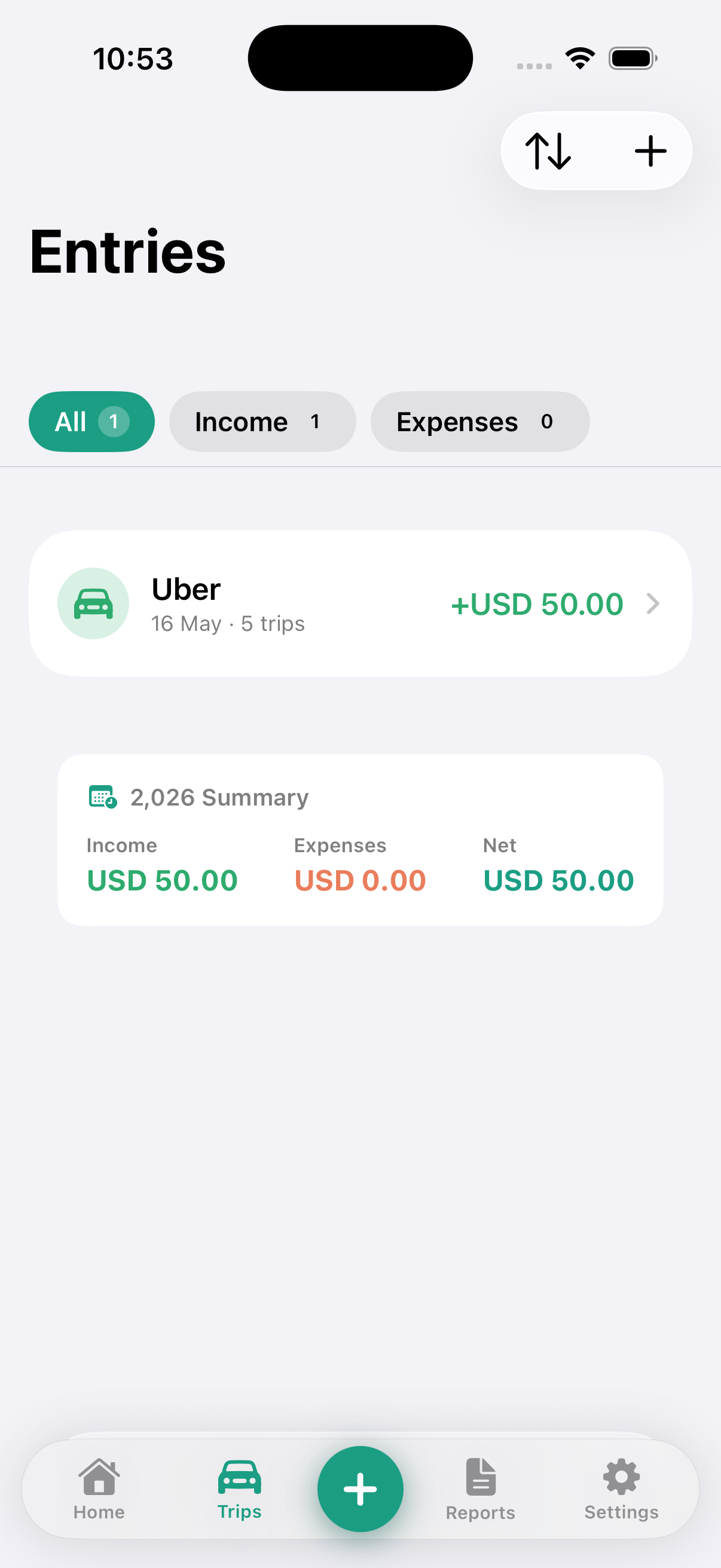 Trips and entries list